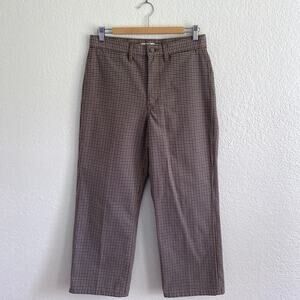 Uniqlo U Checked Straight Pant High-Waist Cropped Trousers Brown Blue Womens 6